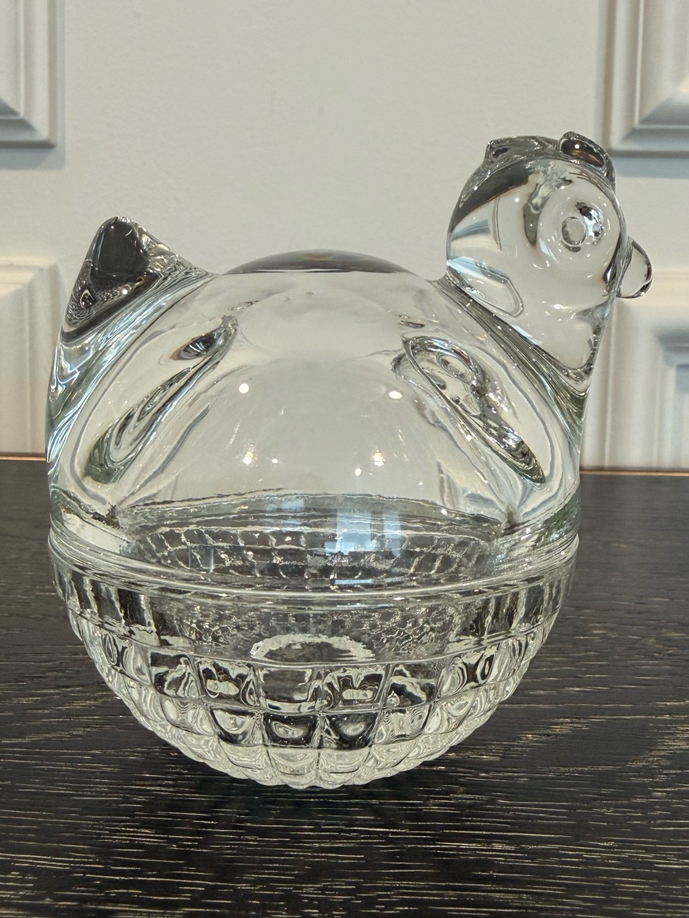 Vintage Anchor Hocking Clear Glass Mini Chicken Hen On A Nest Trinket Dish Bowl